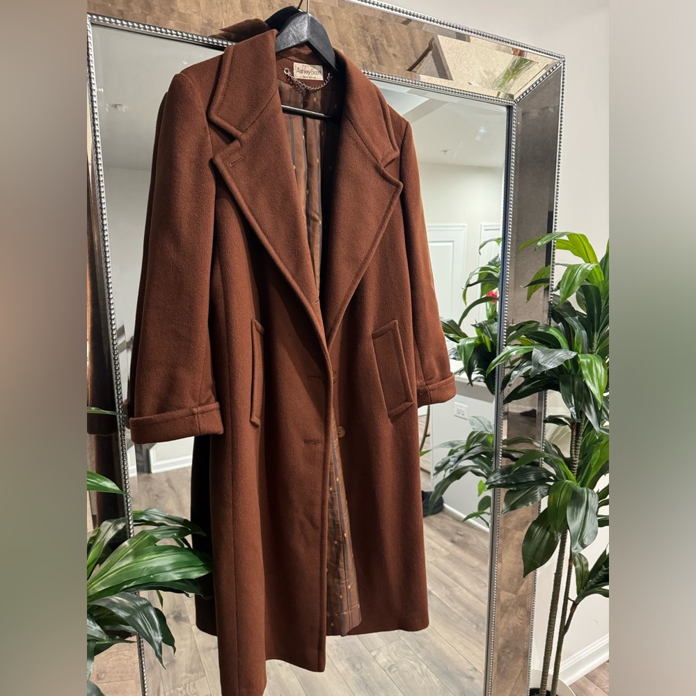 Wool Long Brown Coat; Size: 10 Petite; Color: Brown